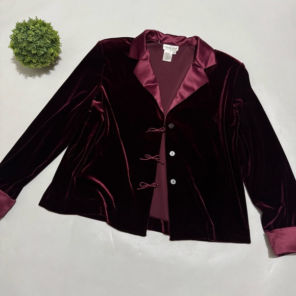 Coldwater Creek‎ NWOT Red Velvet Satin Blazer Jacket 14 Dark Romantic Festive - Picture 1 of 4